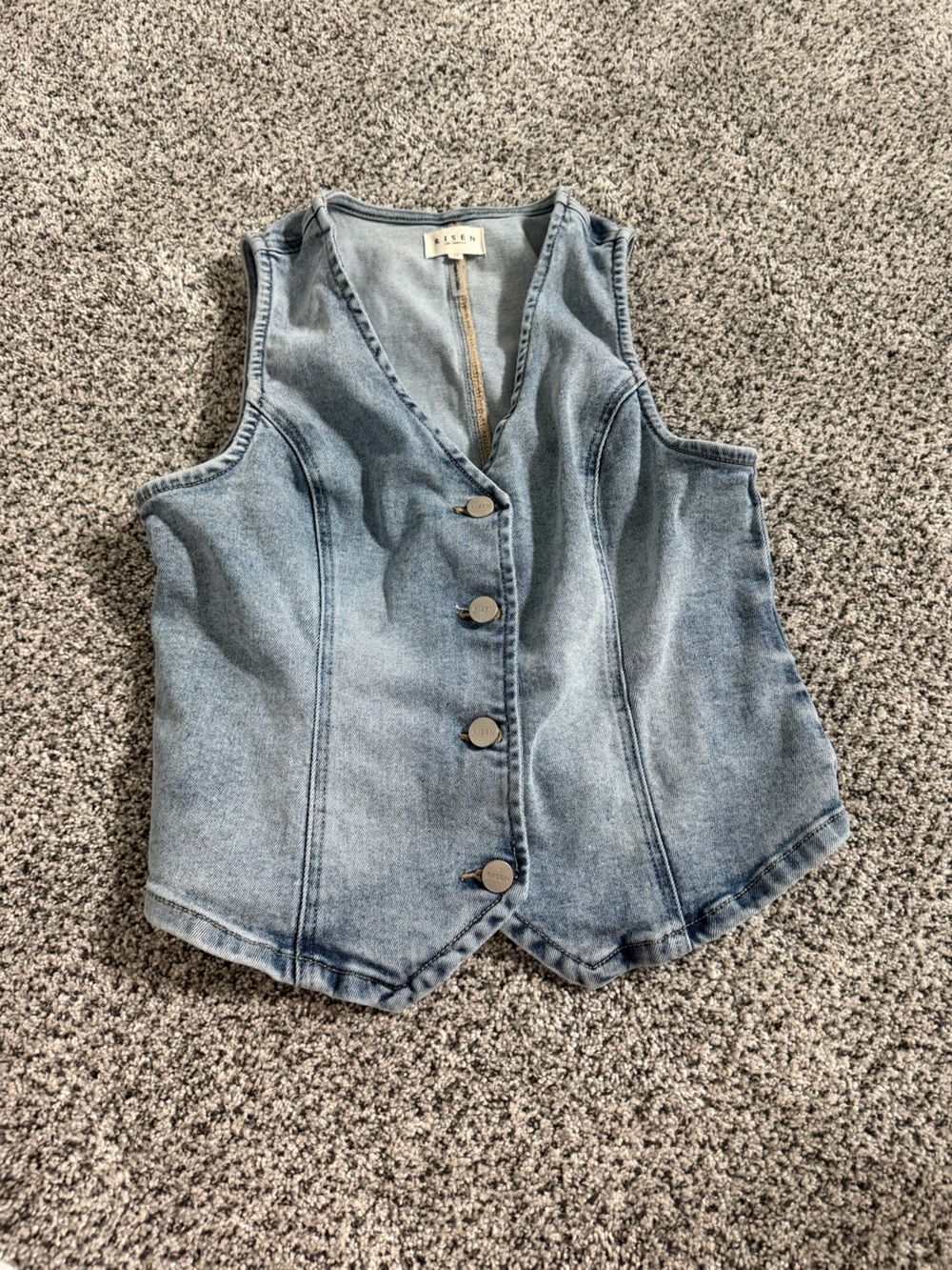 Risen Light Blue Denim Button-Front Women's Vest